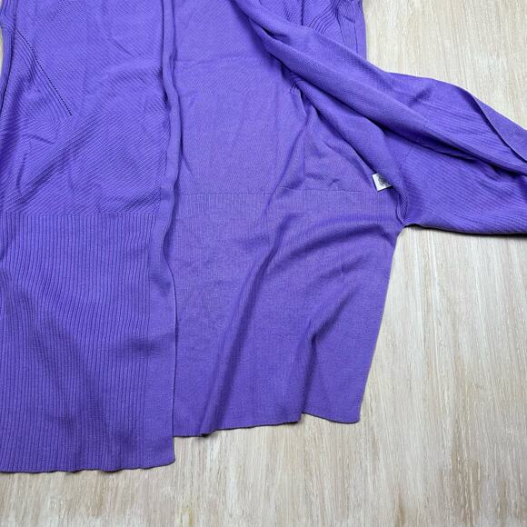 Martha Stewart Purple Mix Stitch Open Front Long Cardigan Sweater Size Medium - Picture 4 of 12